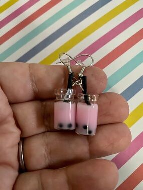 Pink Bubble Tea Charm Dangle Earrings for Women